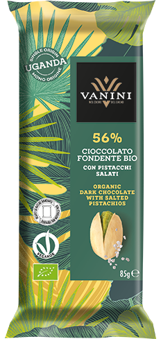 Dark 56% organic bar with salted pistachios