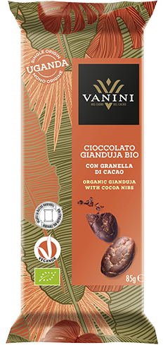Gianduja organic chocolate bar with cocoa nibs